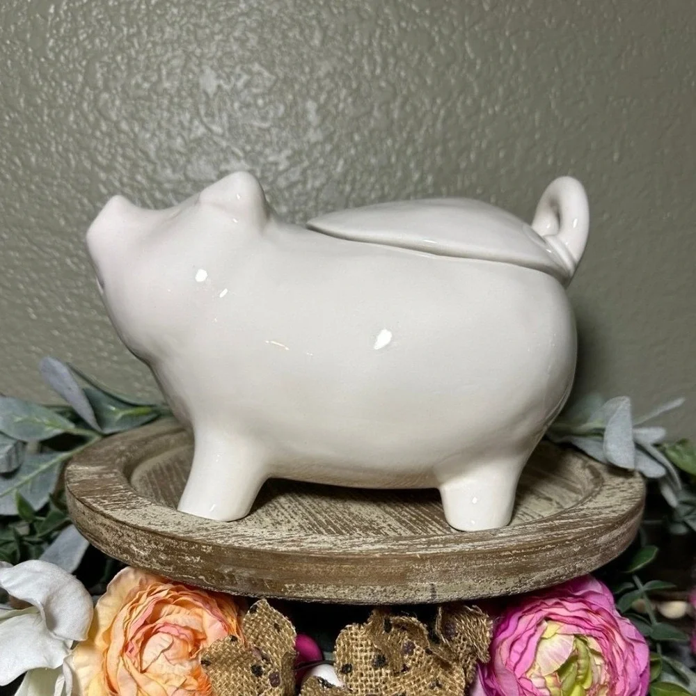Rae Dunn White Little Piggy Canister Farmhouse Cookie Jar‎